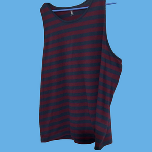 Men’s Amazon Essentials blue/burgundy striped tank top. Size XXL, never worn!
